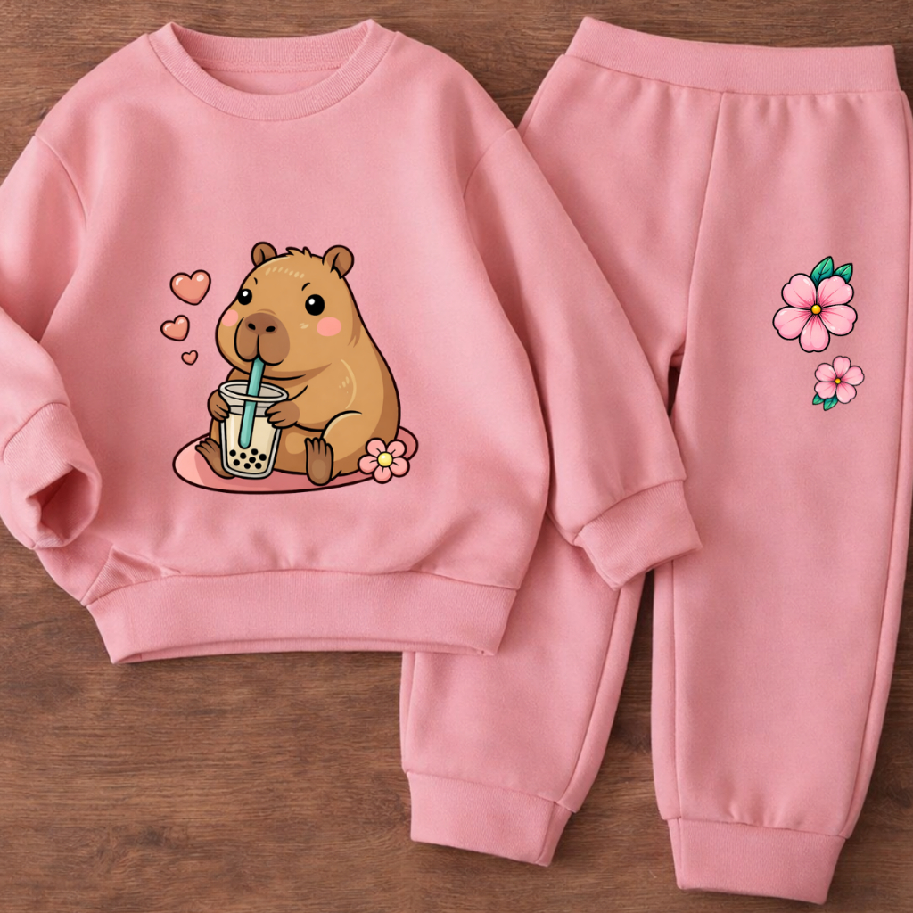 Conjunto Infantil Menina Moletom Flanelado Blusa de Frio e Calça de Abrigo Estampado