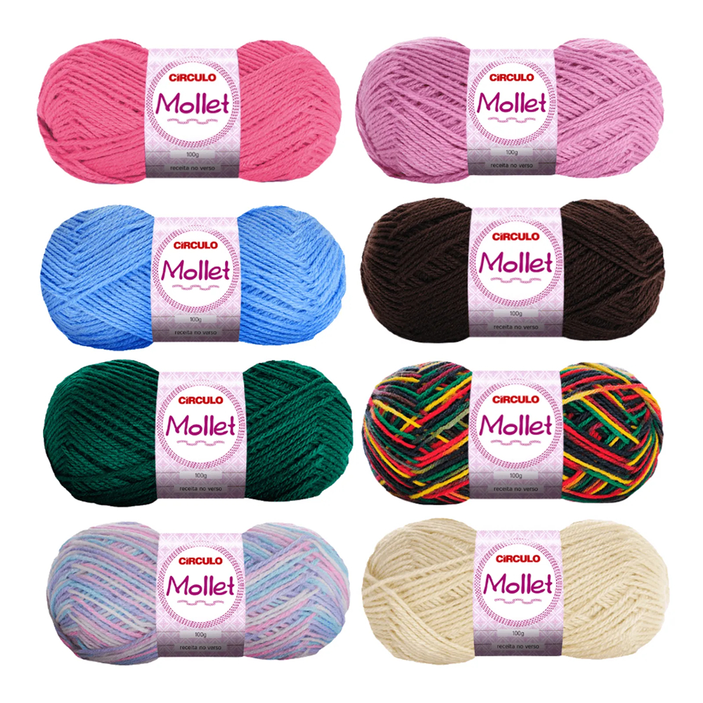 Pacote Kit 5 Novelos Fio Lã Mollet 100g 200m Círculo - Crochê / Tricô