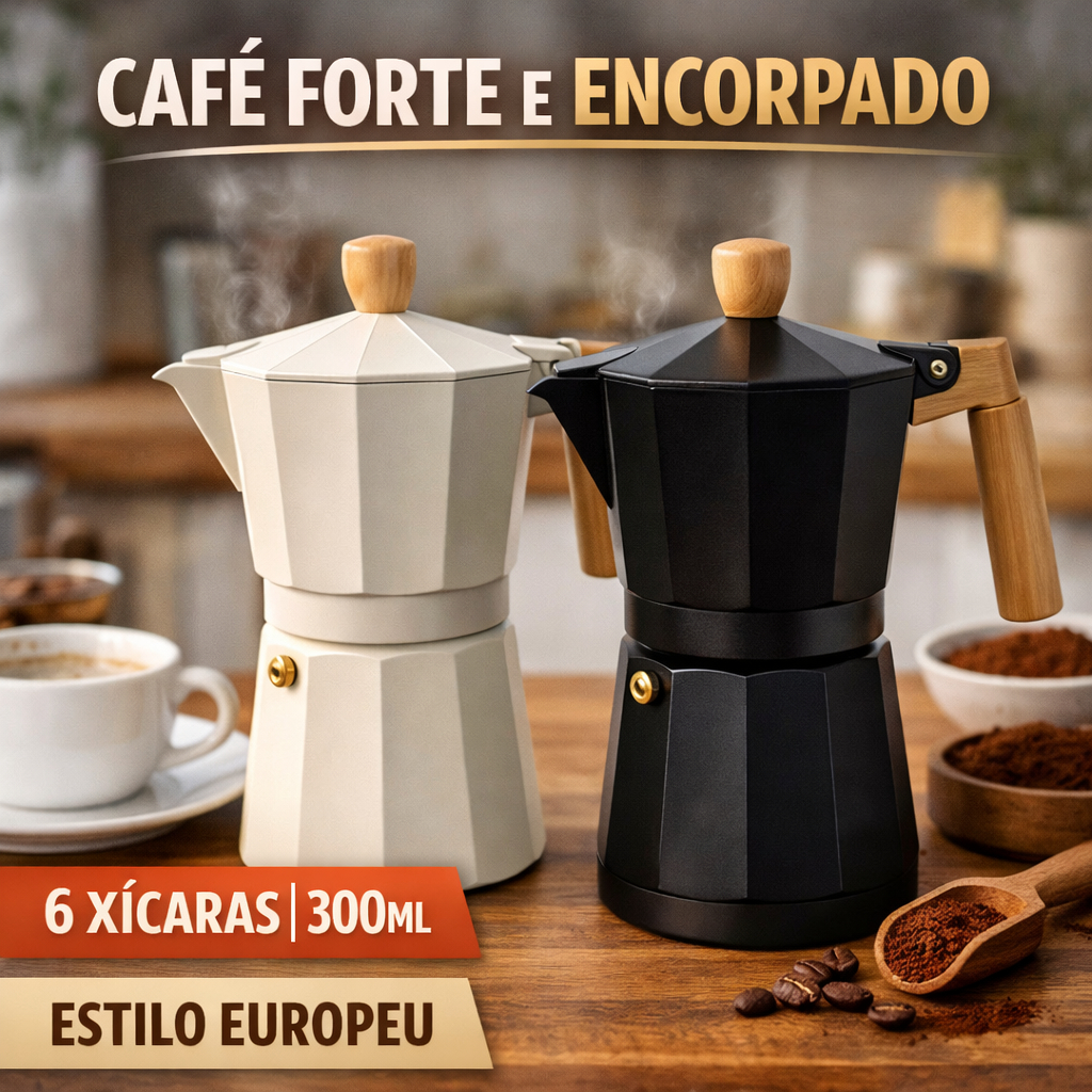 Cafeteira Italiana 6 Xícaras 300ml Alumínio Tipo Moka Café Expresso Forte para Fogão Cozinha Moderna Prática e Elegante