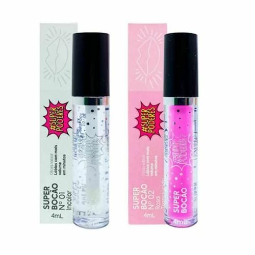 Gloss Labial Efeito Volume Aumenta Lábios Hidratante Super Bocão Super Poderes 4ml