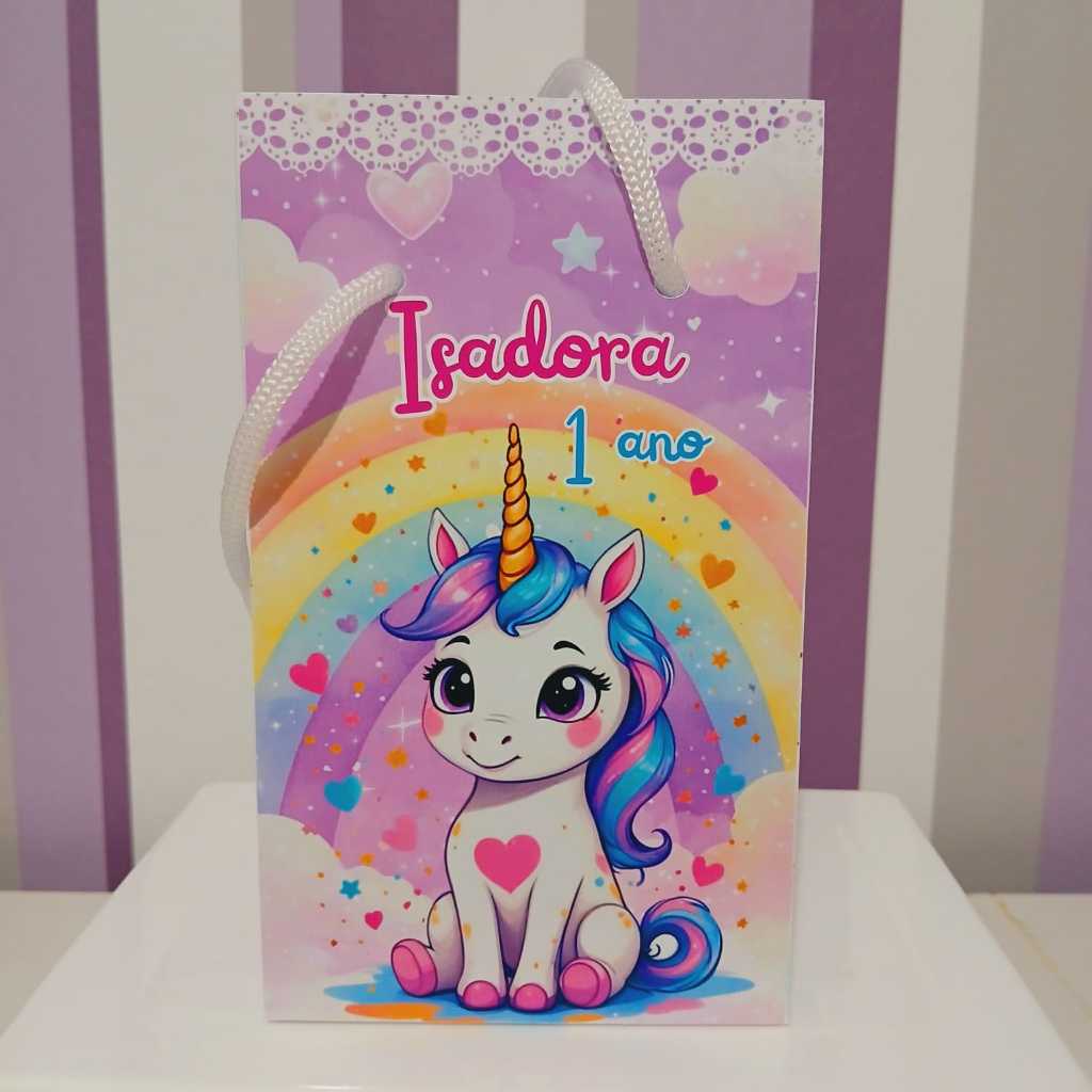 Sacolinha Surpresa Personalizada Unicórnio - Lembrancinha Aniversário - Tamanho P - PEGUE E MONTE