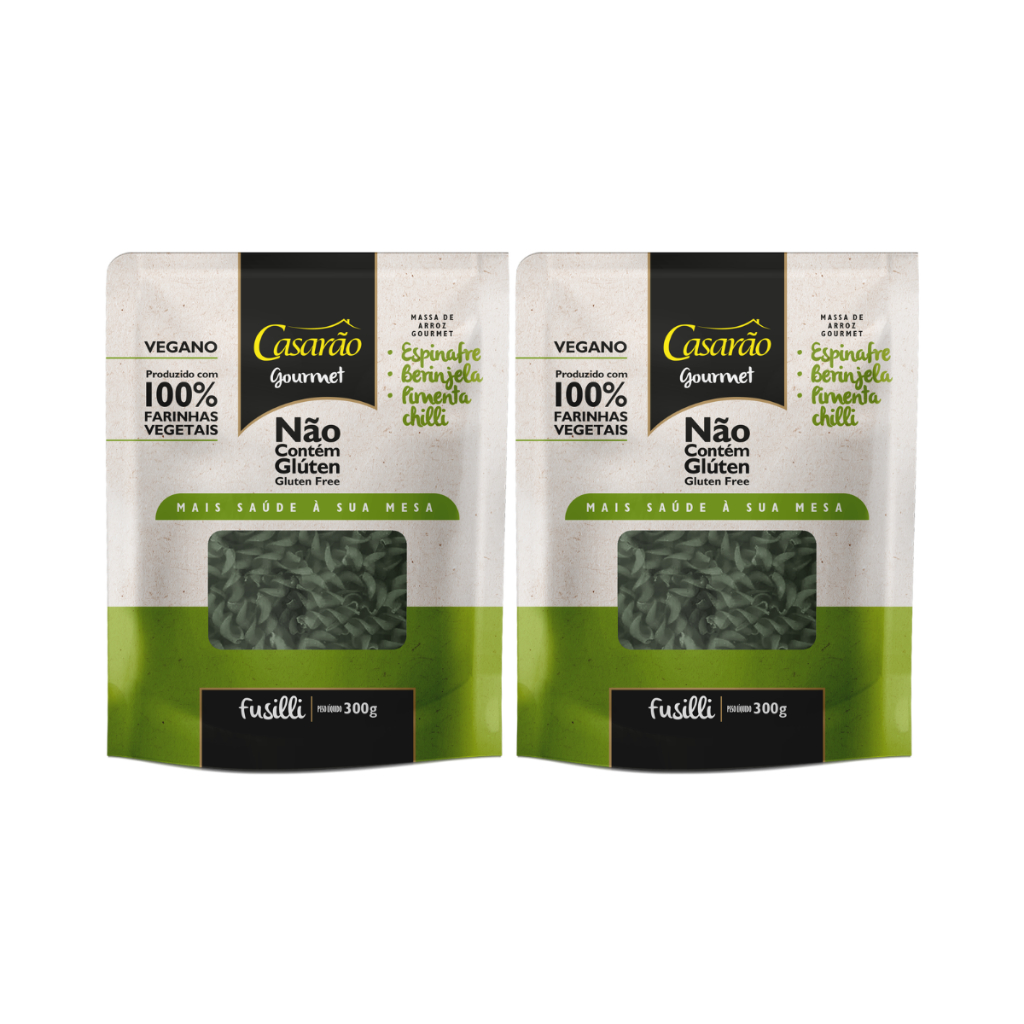 Kit 2 Macarrão Fusilli Vegano Espinafre Berinjela Chilli 300g 🌱🍝