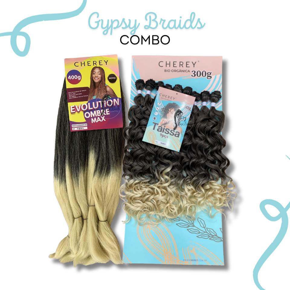 Kit Trança Gypsy Jumbo + Cacho Taissa Cabelo Orgânico p/ Trança com cachos Cherey
