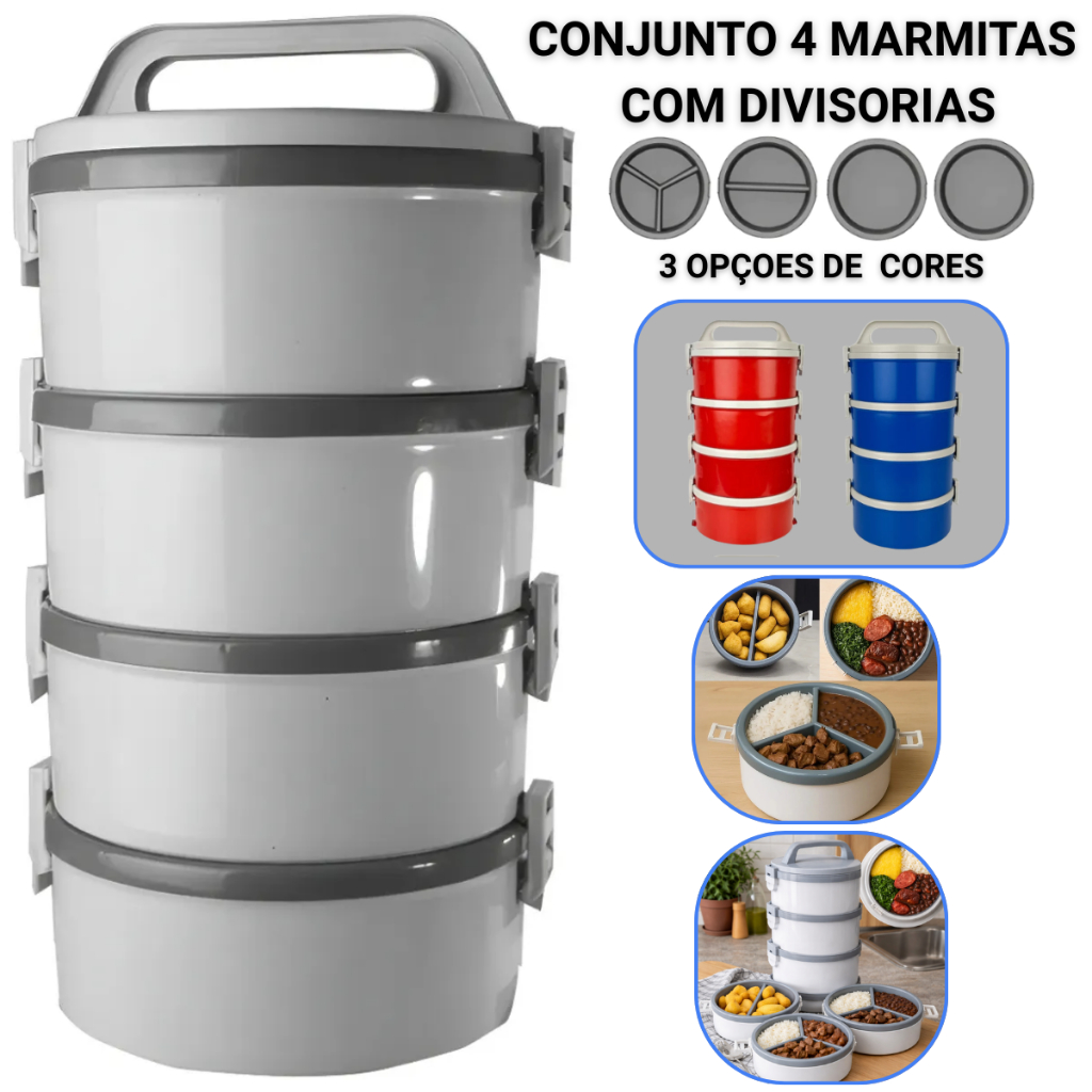 Jogo Marmita Térmica 1,5 Litros Tekcor 4 Peças Divisória Com Presilha E Alça Termo Prato - Soprano