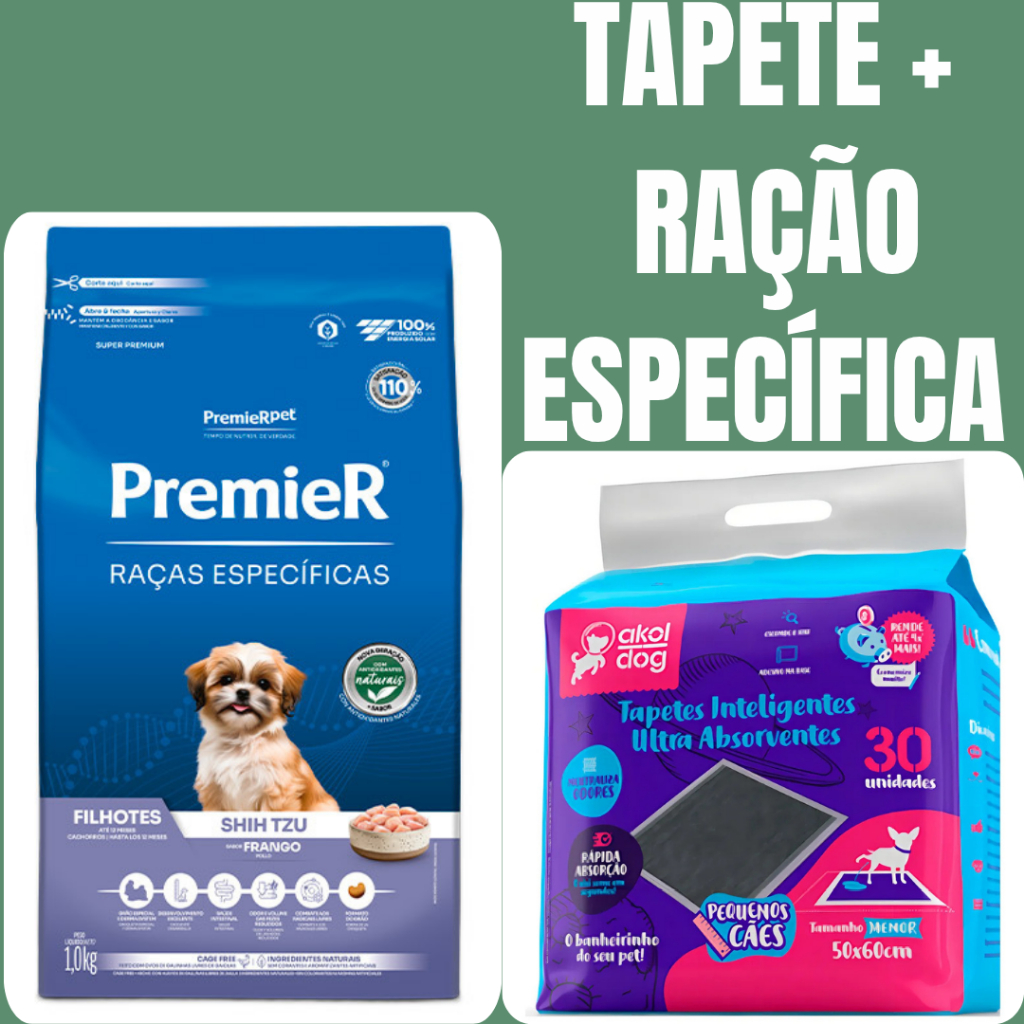 TAPETE AKOL DOG  + RAÇÃO ESPECÍFICA racao premier 1kg shih tzu FILHOTE