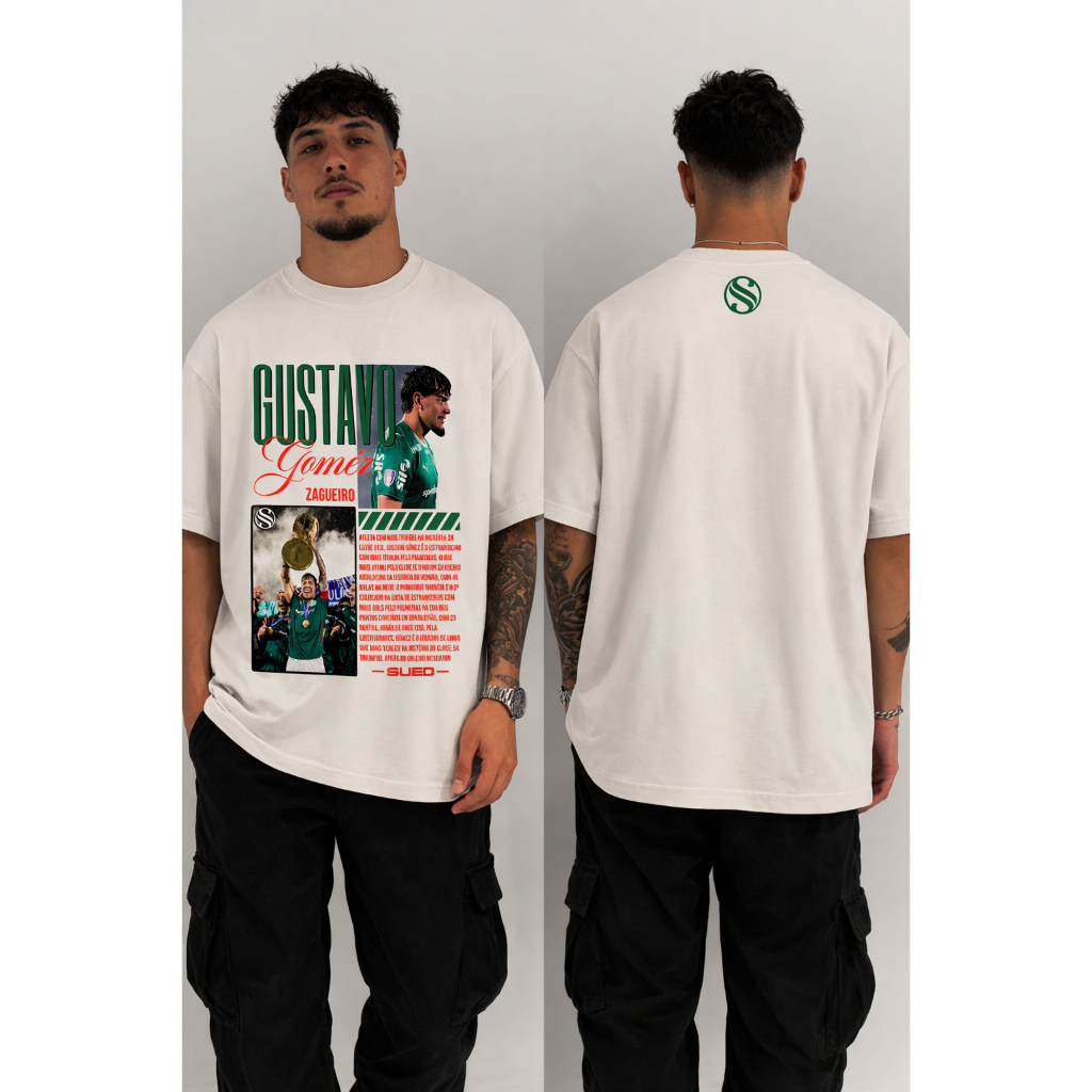Camiseta Oversized Suedine Gustavo Gómez Palmeiras Premium Estampa Exclusiva Streetwear Masculina