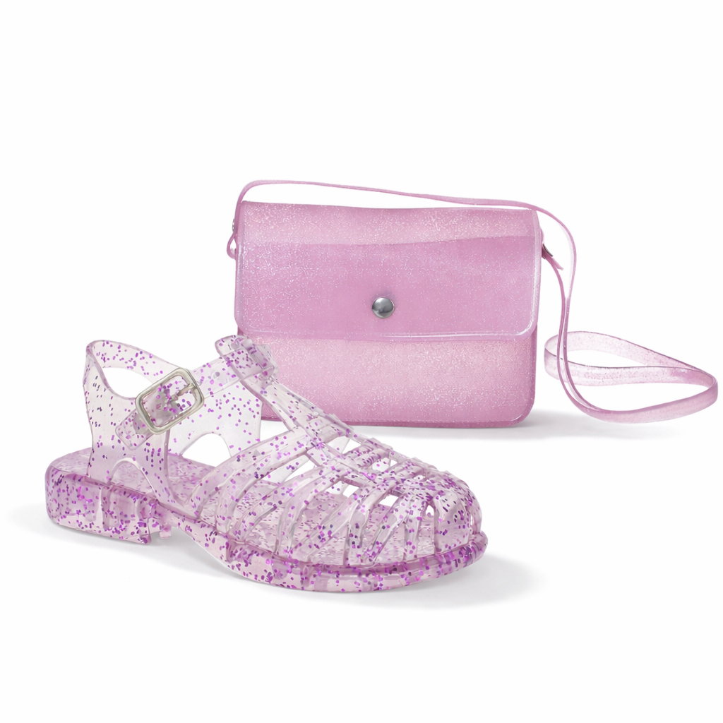 Kit Sandalia menina Com Bolsa molinha Papete Plastico Infantil Feminina Sandalin