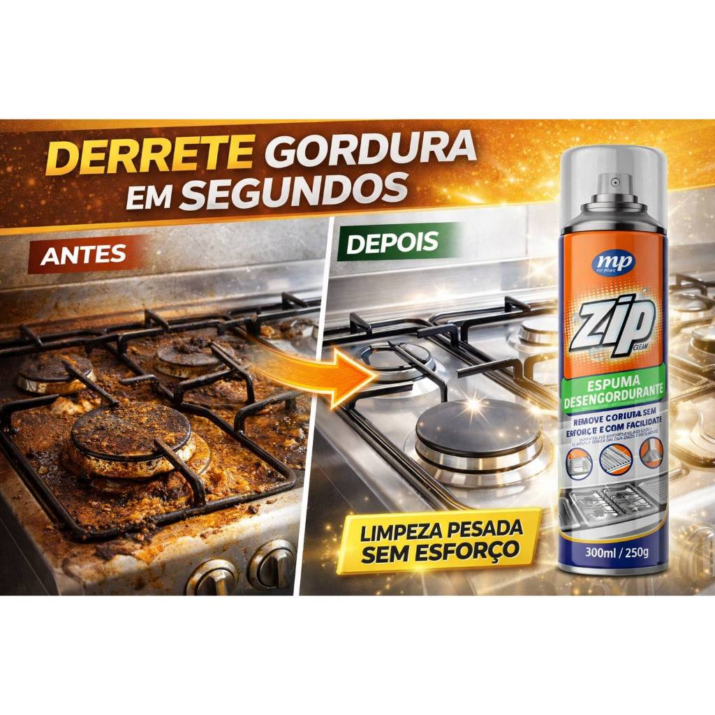 Imagem Espuma Desengordurante ZIP 300ml Limpa Fogão Panela Coifa Inox