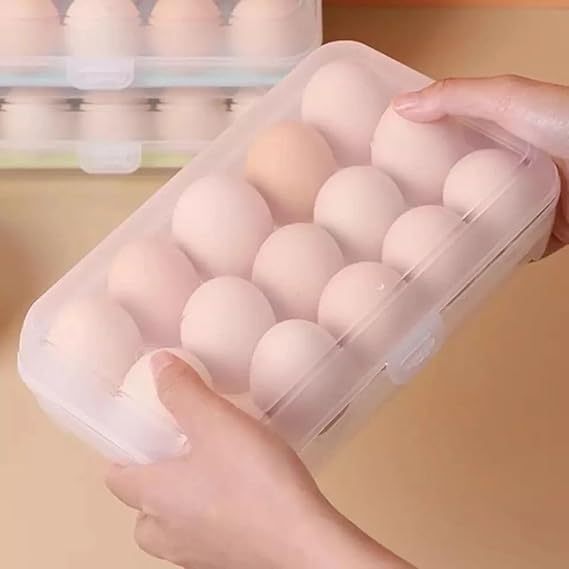Porta Ovos Transparente para 15 Unidades Organizador Resistente com Tampa Abre e Fecha Empilhável Ideal para Geladeira