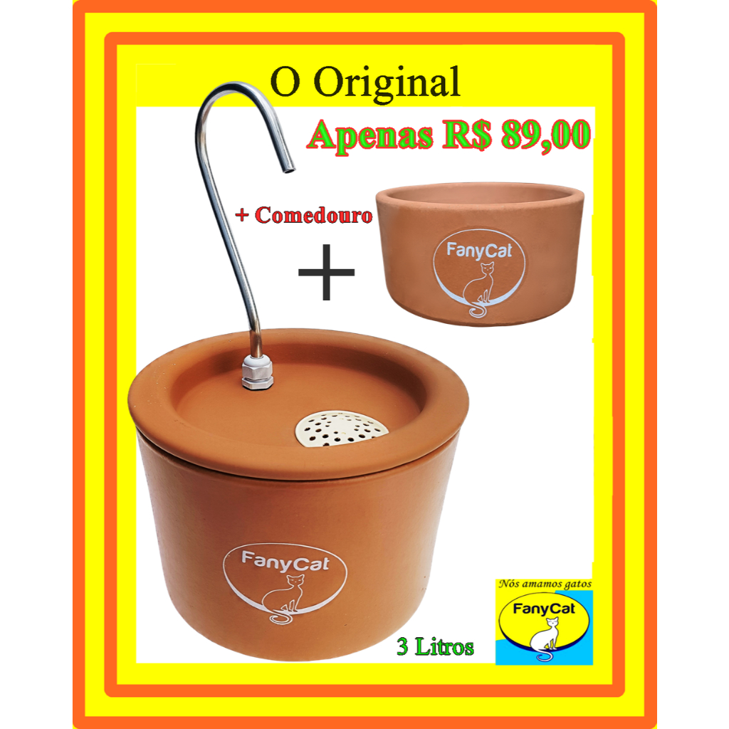 Bebedouro com Comedouro Ceramica Fonte Gatos 3L