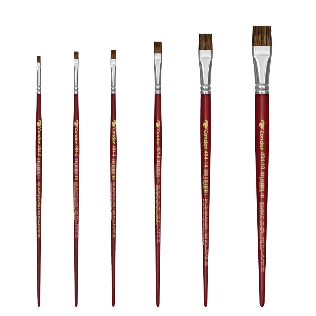 Kit 6x Pincel Condor 484 Chato Orelha De Boi T. 0,2,4,8,14,18
