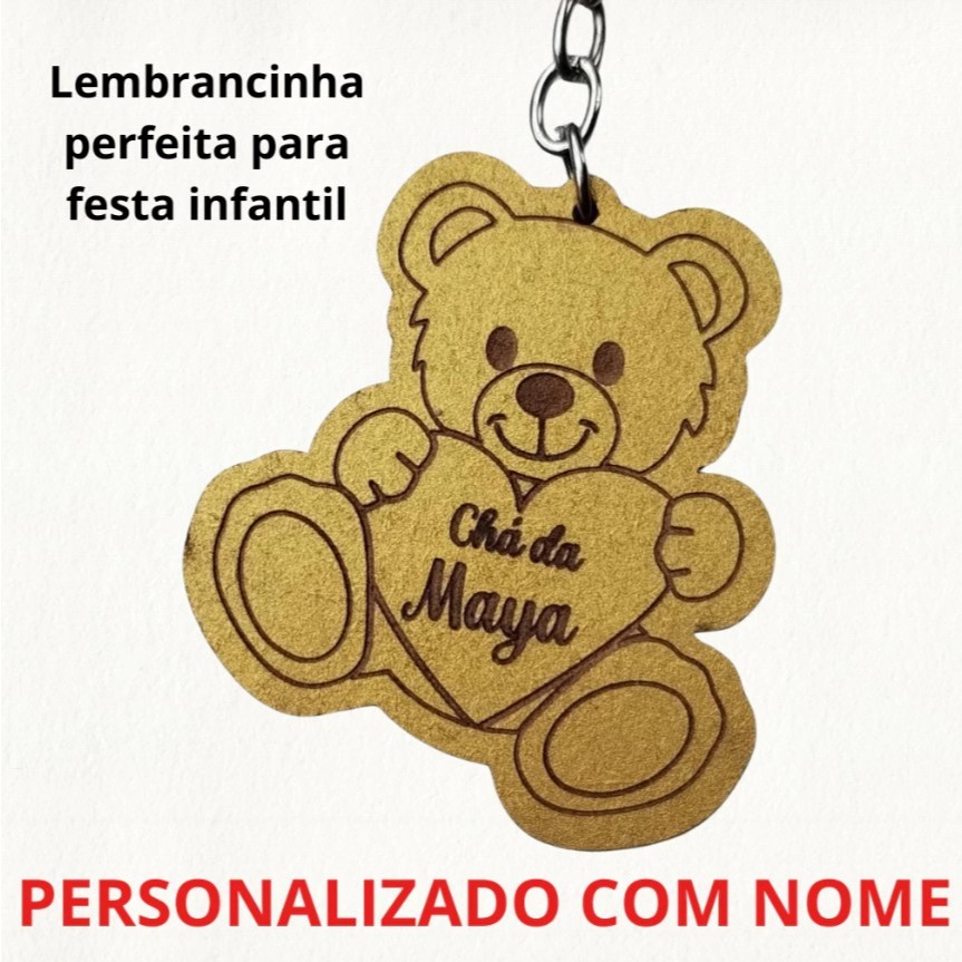 Chaveiro Ursinho Personalizado Lembrancinha Chá revelação Festa Aniversario Infantil MDF