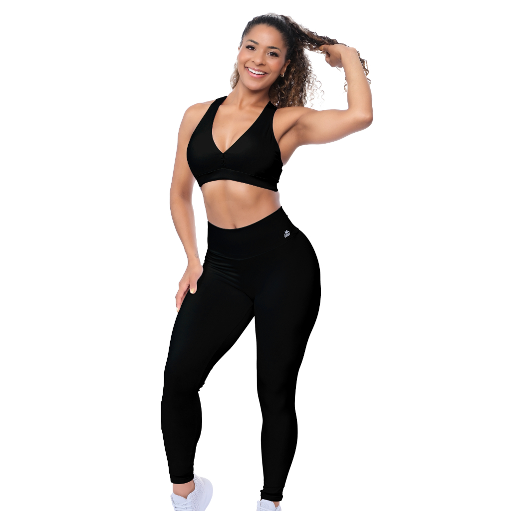 Conjunto Feminino Fitness Legging e Top Academia Cós Alto Zero Transparência Confortável