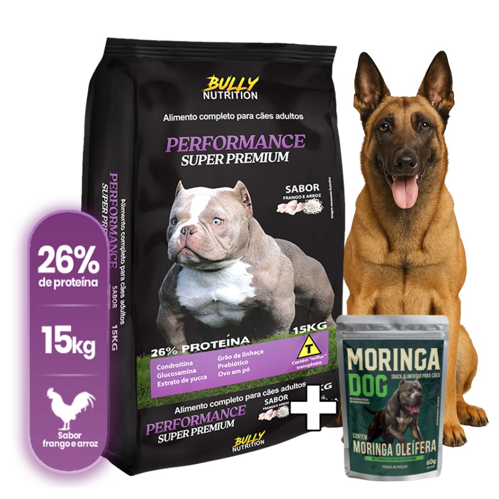 Ração Cães Pastor Malinois Performance Super Premium15Kg + Ganhe Moringa Dog 60g|Força e Resistencia