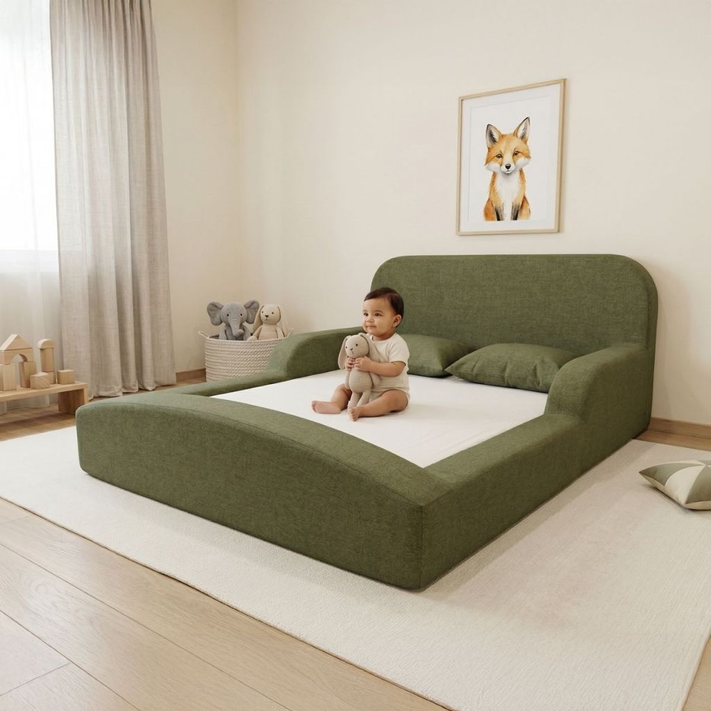 Cama Montessoriana Casal Encanto 100% Espuma Verde Militar Keiko