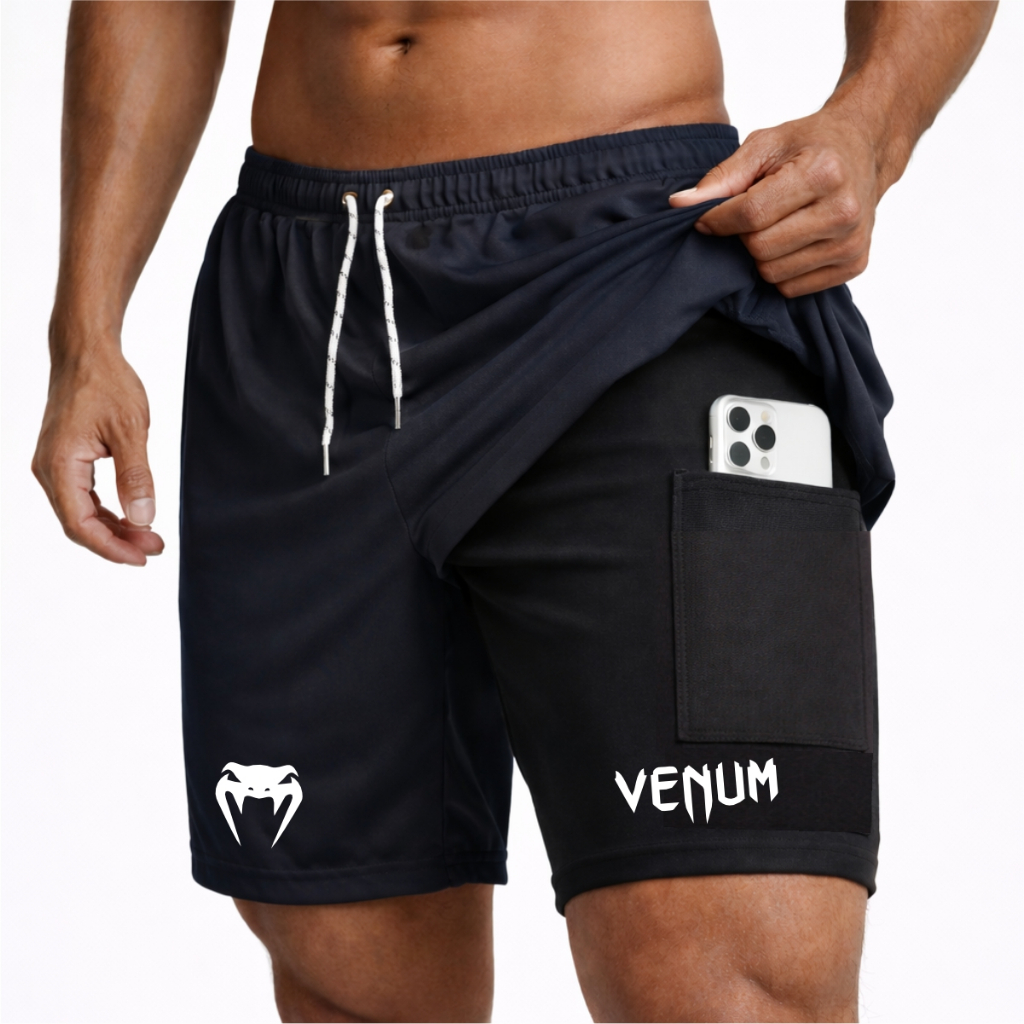 Bermuda De Compressão 2 Em 1 Dry Fit Com Elastano V.NM01 Cobrinha, Ideal Para Treinos, Academia