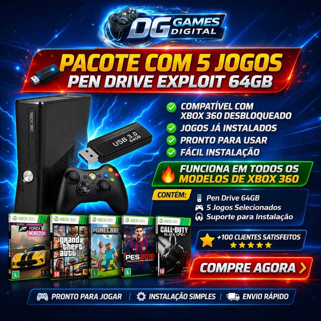 JOGOS PARA XBOX360 BLOQUEADO OU DESBLOQUEADO QUALQUER VERSAO PENDRIVE 64 GB JA COM JOGOS
