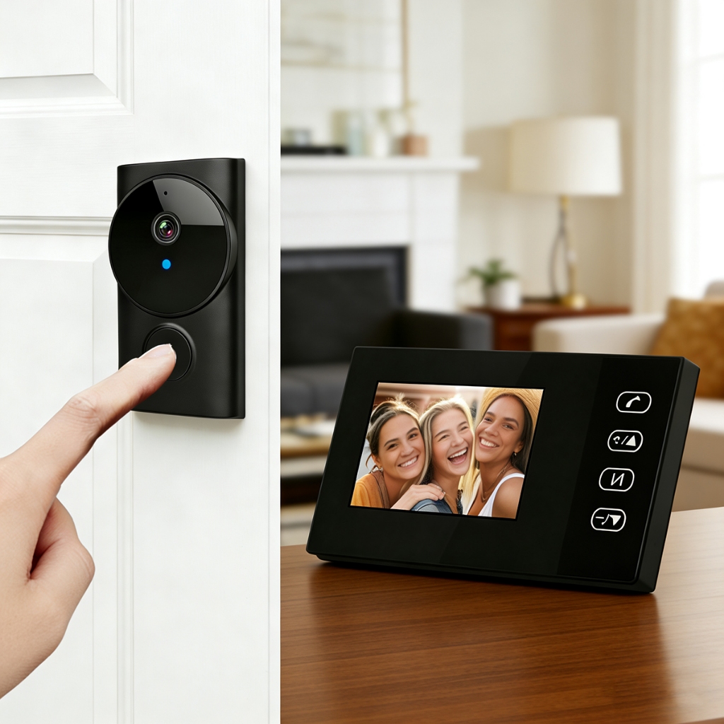 Campainha com Câmera Sem Fio, Vídeo Porteiro HD com Visão Noturna, Kit Completo, Funciona sem WiFi