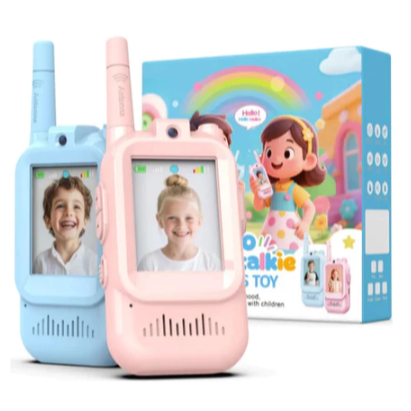 Walkie-Talkie Infantil com Vídeo | Comunicação Sem Fio | Tela LCD | 3 Modos de Voz | Alcance até 400m