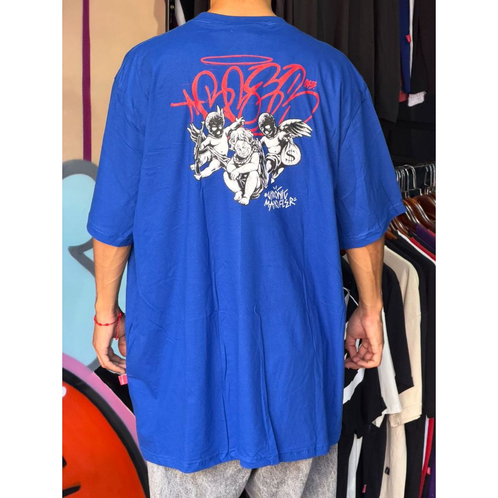 camiseta chronic big plus size grande larga azul gangue dos anjos novidade street lançamento skate