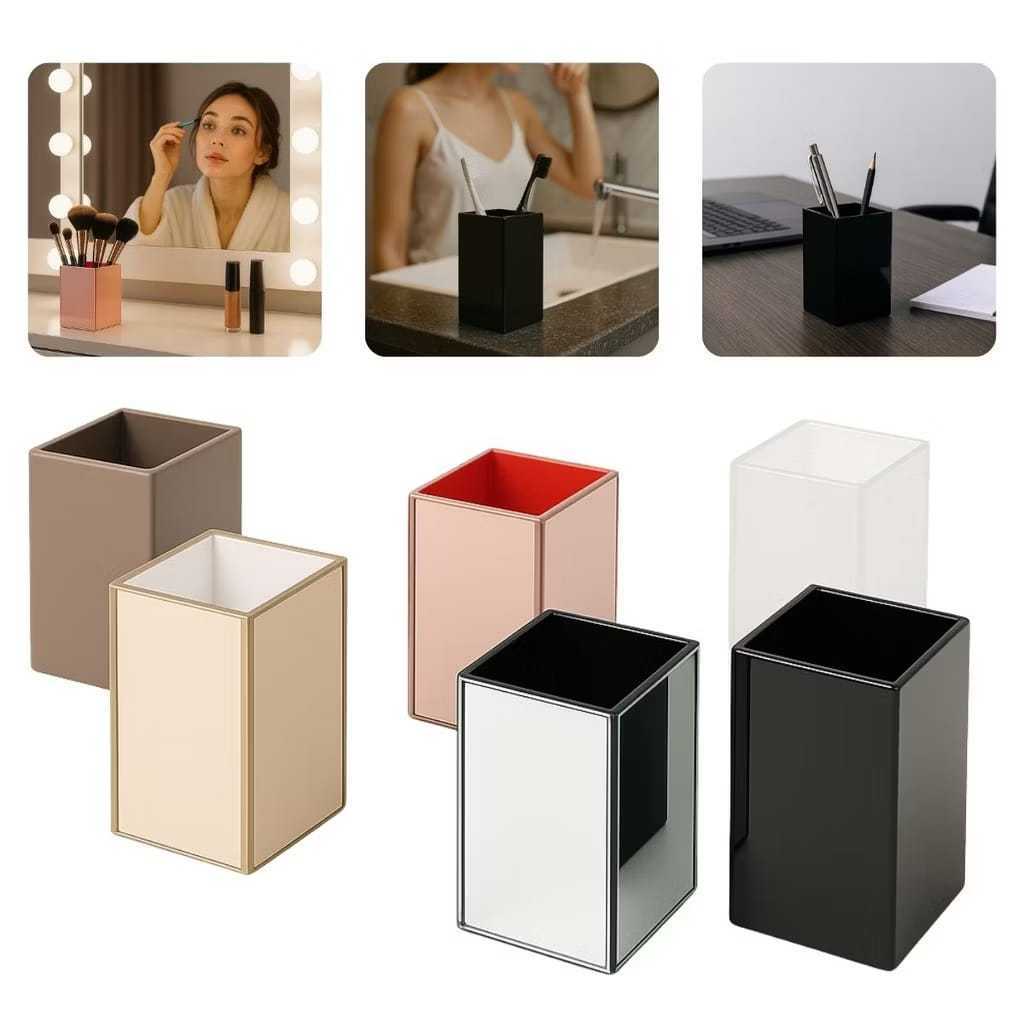 Porta Escovas Pasta e Acessórios em Vidro - Branco, Preto, Espelhado e Dourado em Oferta na Shopee