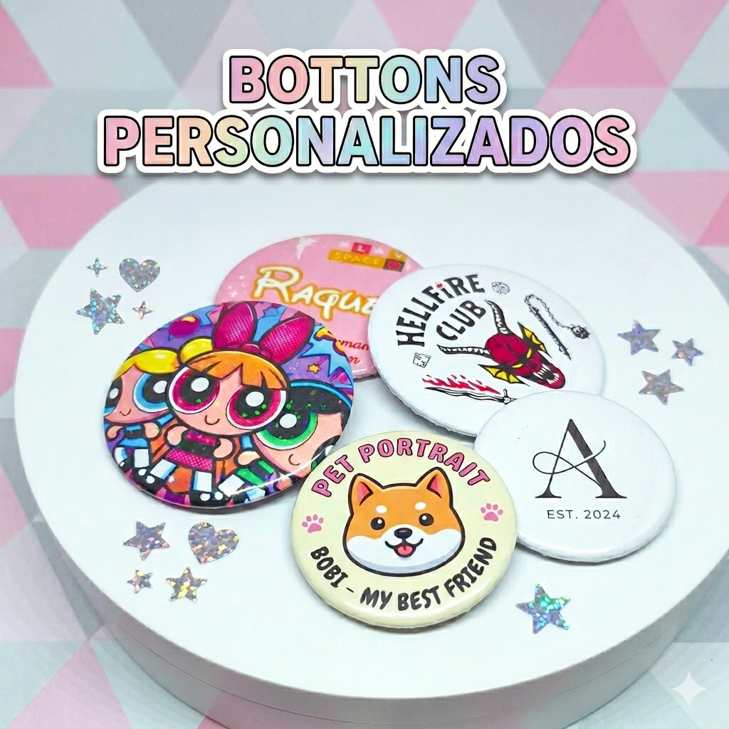 5/10/20 Bottons Broche Personalizados com Nome ou Logo Temas Envie suas artes 3,2cm e 5,8cm
