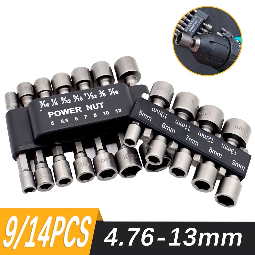 9/14pecas jogo de soquete para parafusadeira 5 A 13mm kit de bits sextavado
