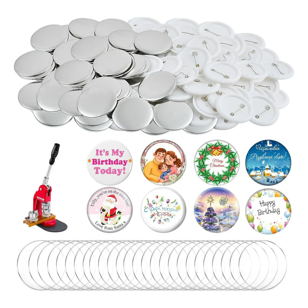 Kit 100 Bottons Brancos 32/44/58mm para Máquina de Botton Mecolour – Pins para Personalização