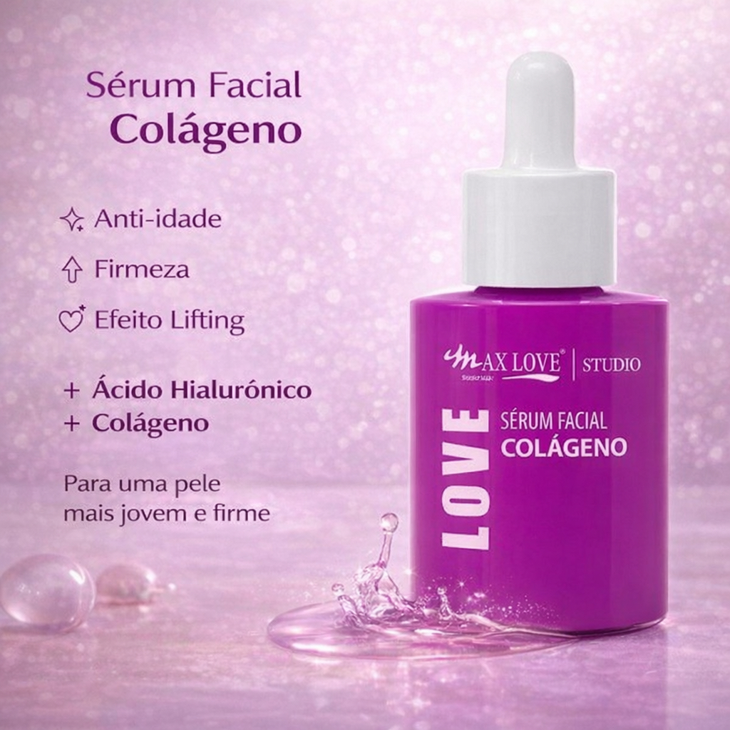 Sérum Facial Colágeno Max Love 30ml Ácido Hialurônico Anti-idade Firmeza Efeito Lifting
