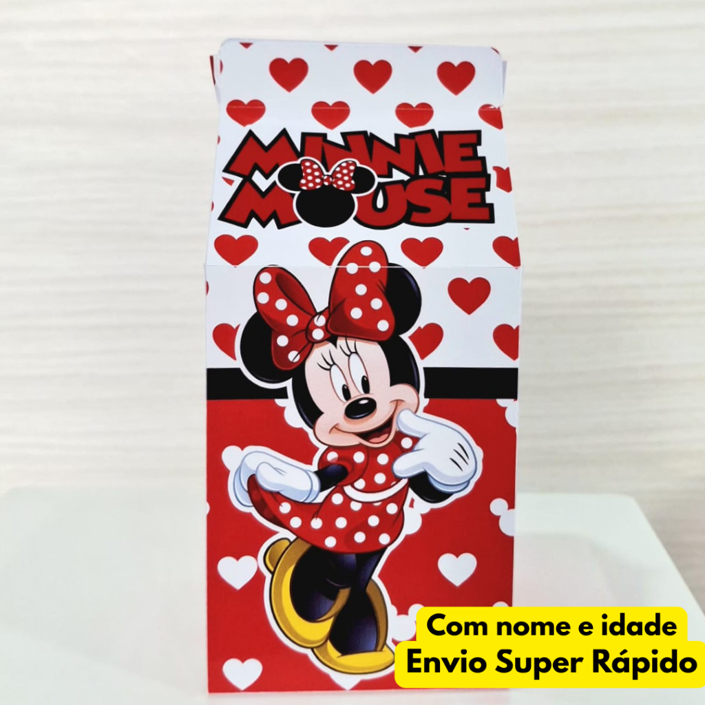 Kit  Caixinha Milk Minnie Vermelha Personalizada Lembrancinha Festa Aniversario