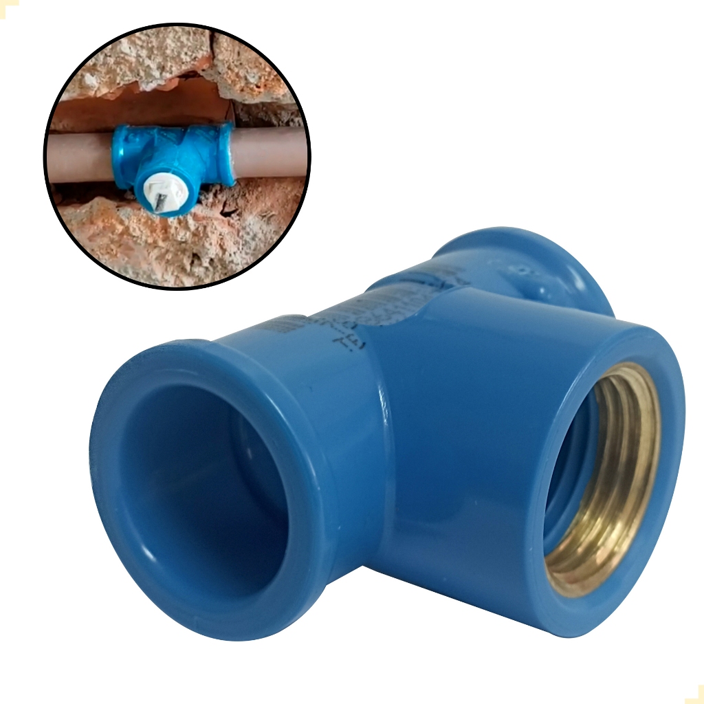 Tee Lr Azul Com Bucha Rosca Latão 20 Mm X 1/2 Soldável