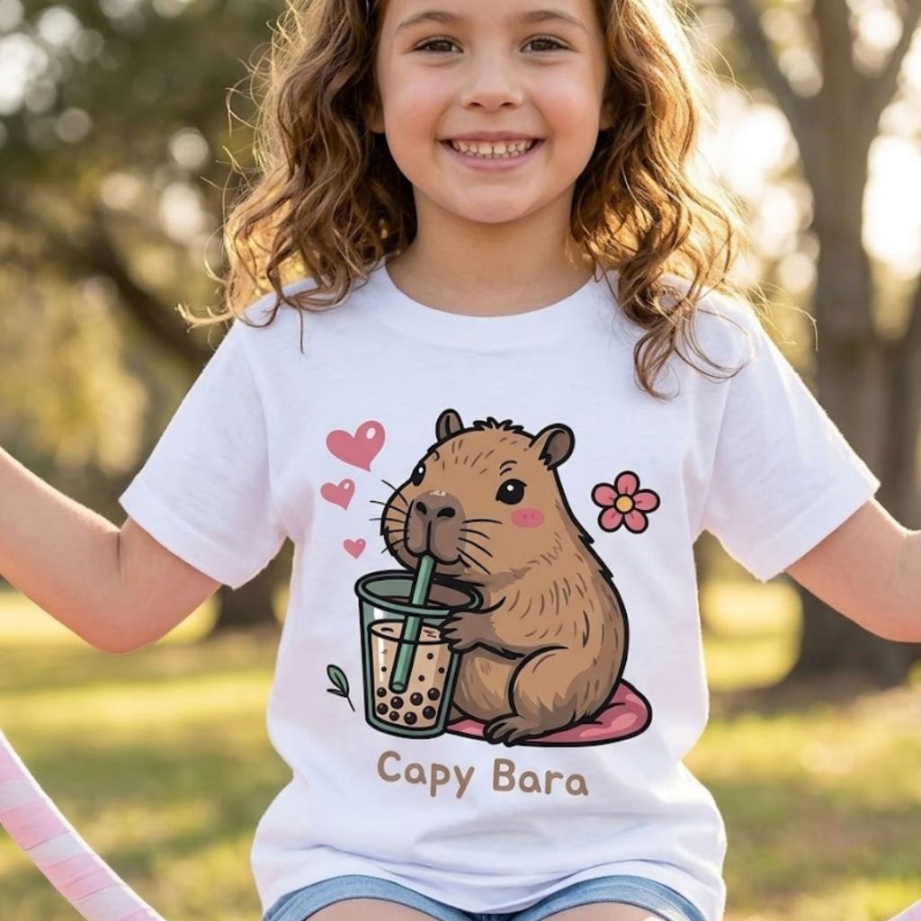 CAMISETA FEMININA ESTAMPADA CAPIVARA FOFA DELICADA DIVERTIDA MINIMALISTA TENDENCIA CONFORTAVEL ESTILOSA 100%ALGODAO
