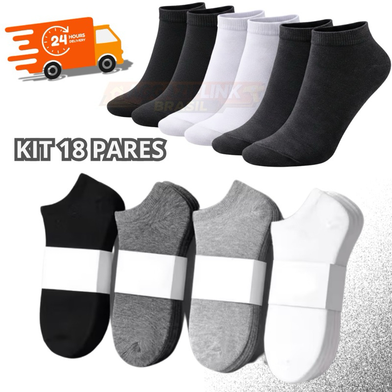 Kit até 18 Pares de Meia Soquete Unissex Com Design Anatômico