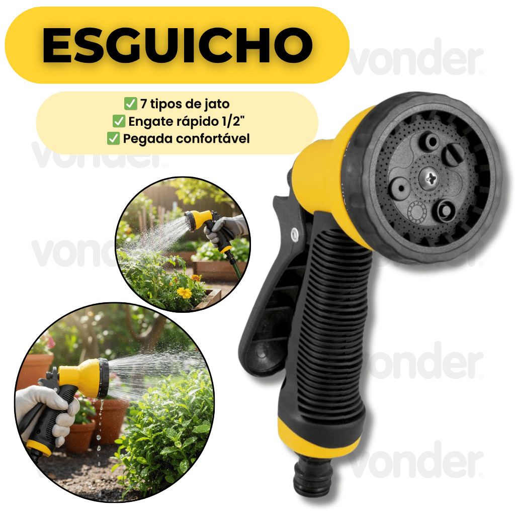 Esguicho Jardim Vonder 7 Tipos de Jato Engate Rápido 1/2 Uso Doméstico Limpeza e Irrigação
