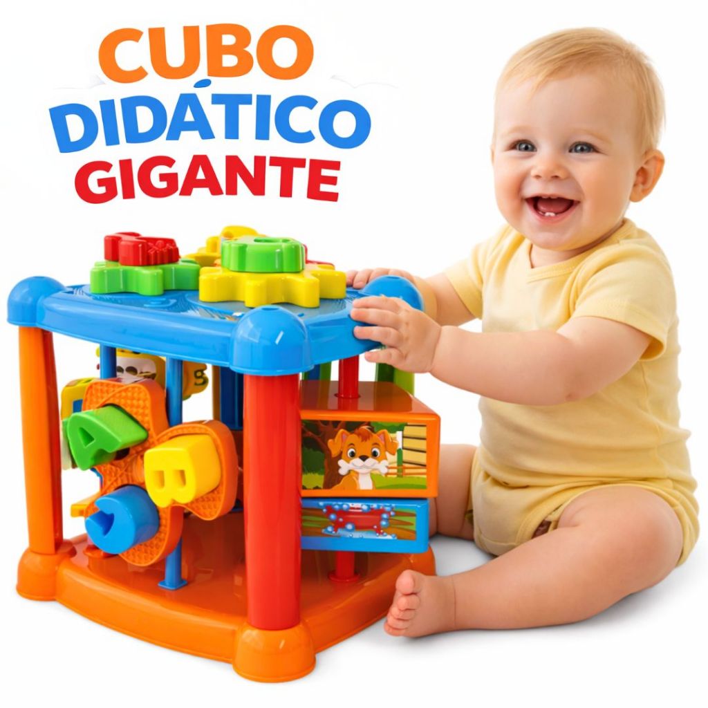 Cubo Didático Gigante Brinquedo Para Desenvolvimento Bebê Menino Menina Cubo De Atividades Sensorial Montessori Infantil