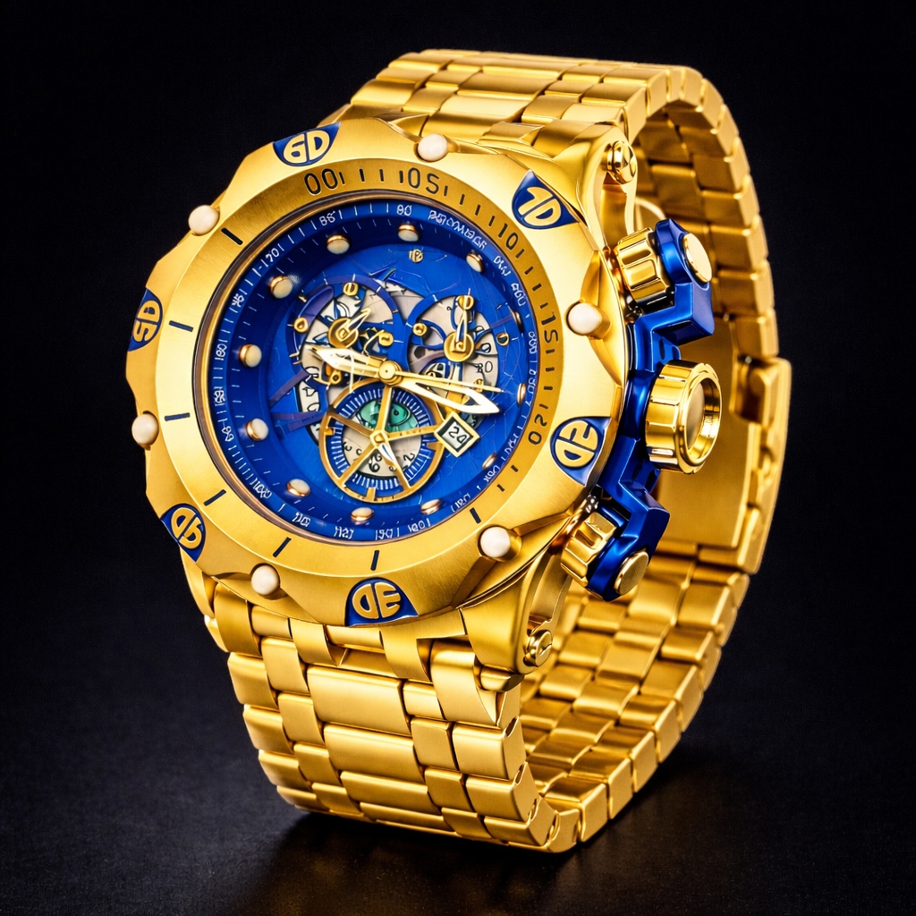 Relógio Dourado Esqueleto Pesado Hybrid em Oferta na Shopee