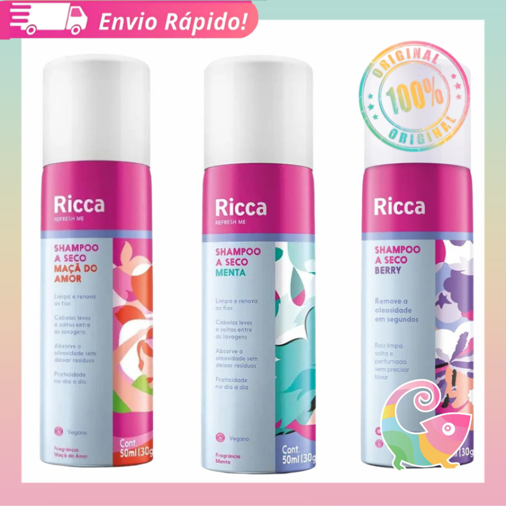 Shampoo a Seco Ricca 50 Ml Anti-Oleosidade Limpeza Instantânea Toque Seco Oil-Free Hair