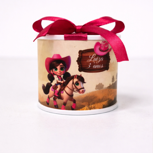 Tubolata Personalizada boiadeira Rosa ~ Lembrancinha Infantil com Nome e idade | Tema Fazendinha Menina Aniversário.