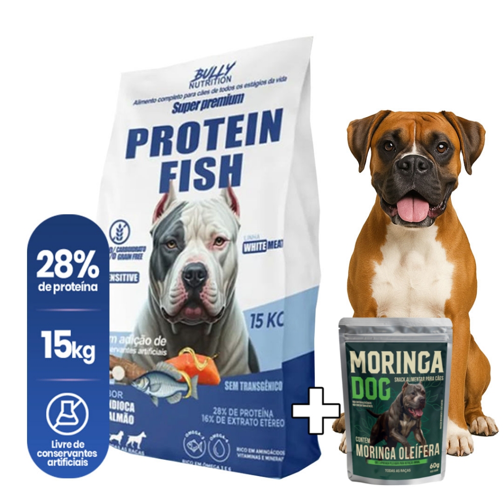 Ração Premium P Cães Boxer 15kg Fish Protein White Meat + Ganhe Moringa Dog 60g| Mais Saude