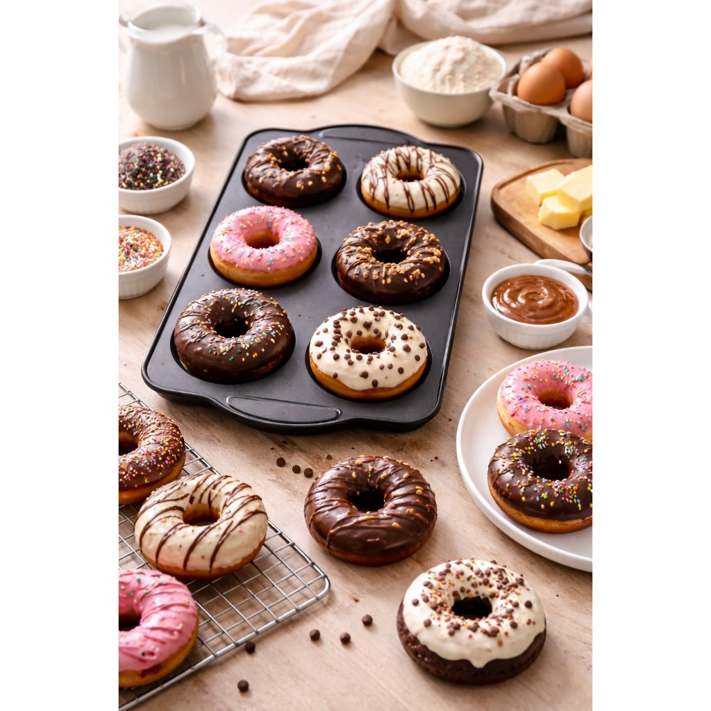 Forma 6 Cavidades Silicone Donuts Antiaderente Assadeira Molde Bolo Cozinha