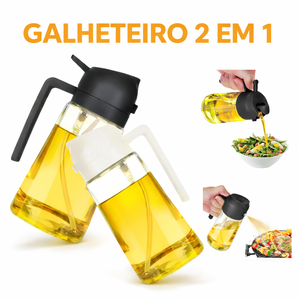 Galheteiro Spray Borrifador Dosador pulverizador vidro cozinha 2 em 1 Óleo Azeite Air Fryer Salada