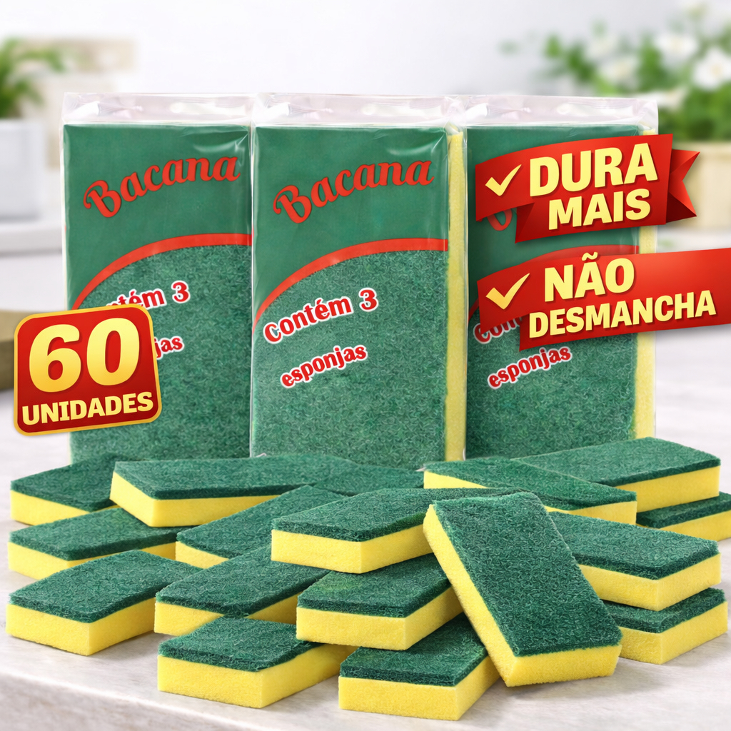 Kit Esponjas de Louça Até 60 Unidades – Atacado Econômico Limpeza Pesada