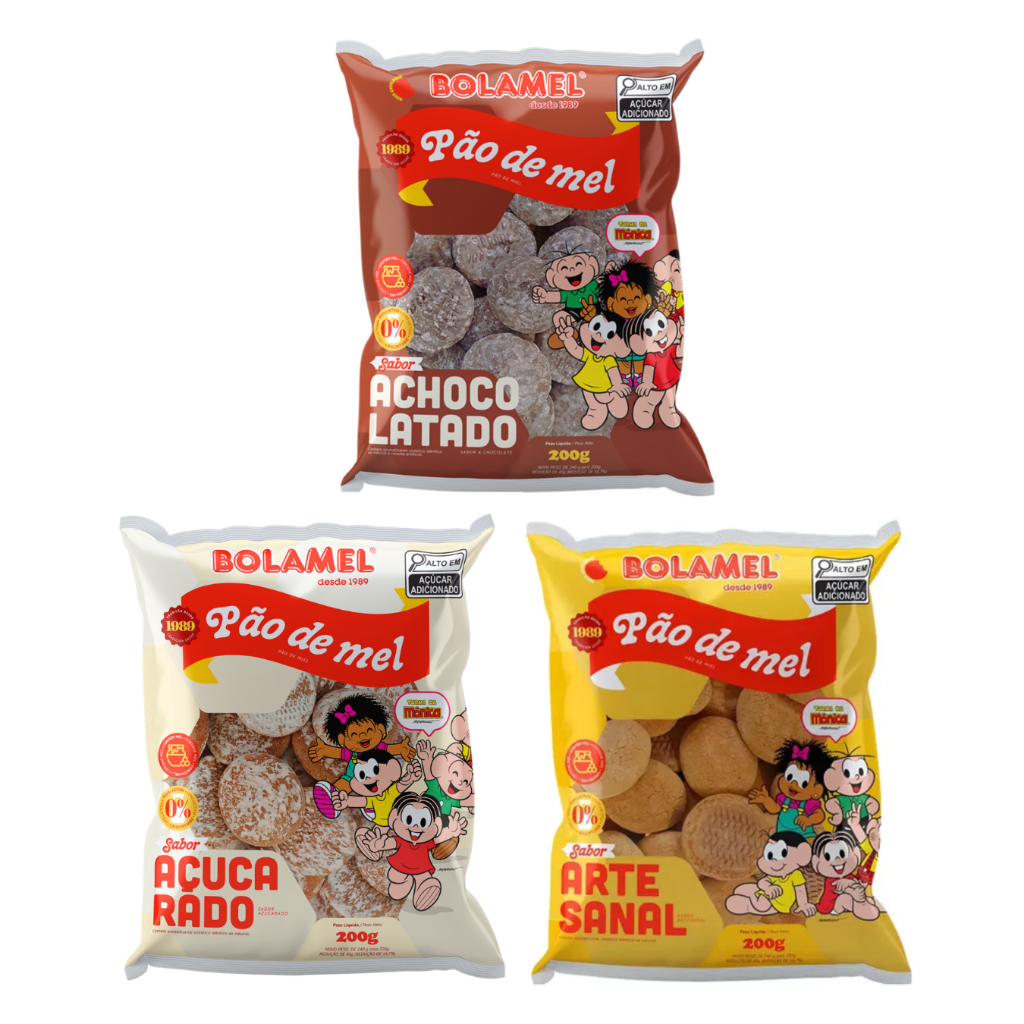 Kit com 12 Pão de Mel Bolamel 200g Achocolatado, Açucarado e Artesanal