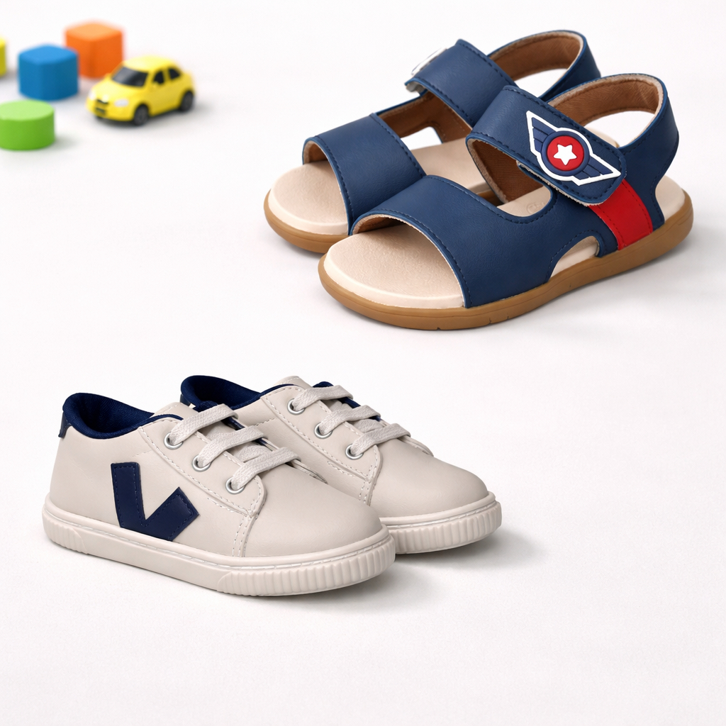 Kit Tenis Infantil E Sandalia Infantil Menino MimoFlex Confortável Antiderrapante 2 Pares