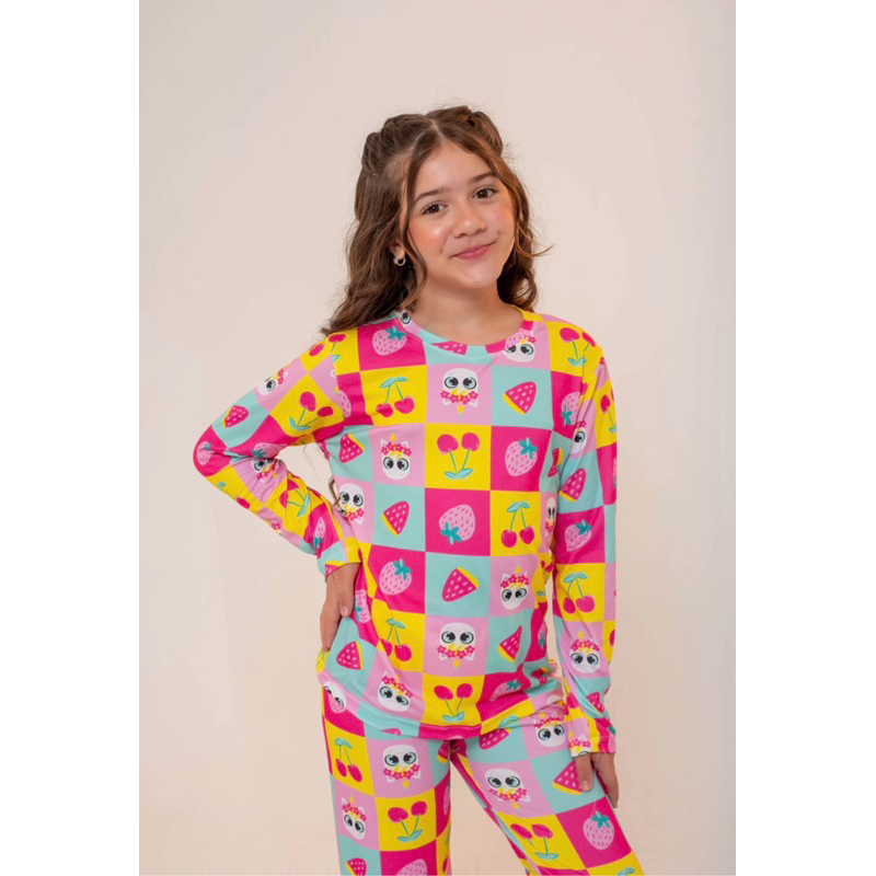 Pijama Infantil Menina Manga Longa Estampado Conjunto Blusa e Calça Confortável Menina
