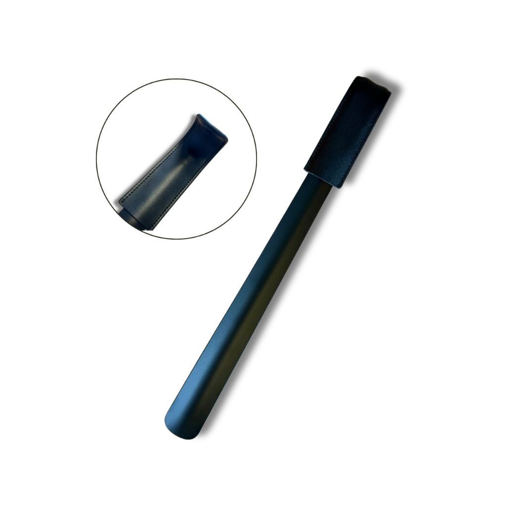 Calçadeira De Sapatos Tênis Longa 42cm Aço Inox Preto com CABO EM COURO PRETO OU MARROM | MERCATOE