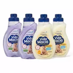 Kit Vida Macia Bebê 2x Lava-Roupas 2x Amaciante 500ml Glicerina Camomila Hipoalergênico