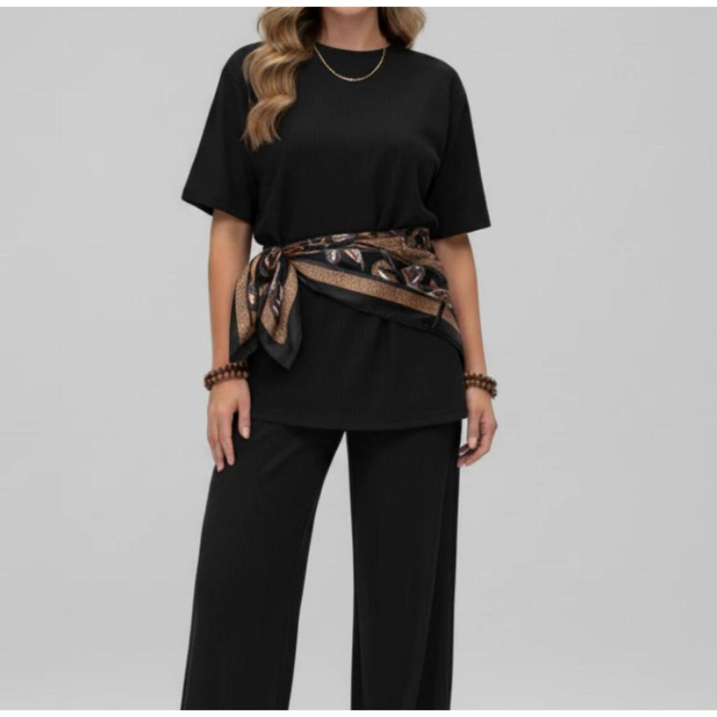 Conjunto Calça Pantalona e Blusa Alongada Oversized