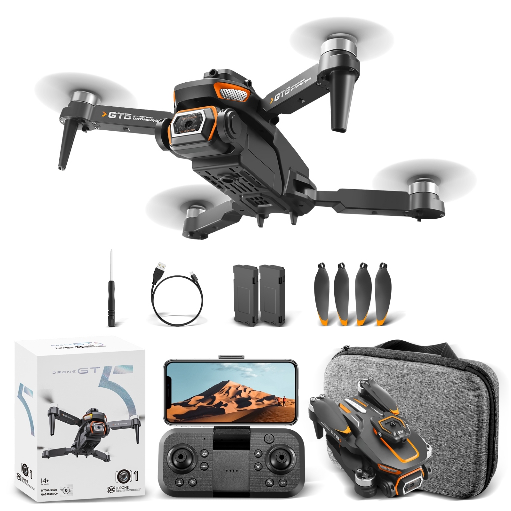 Drone Profissional GT5 - Câmera HD Wi-Fi FPV, Motor Brushless, 2 Baterias, Longo Tempo de Voo