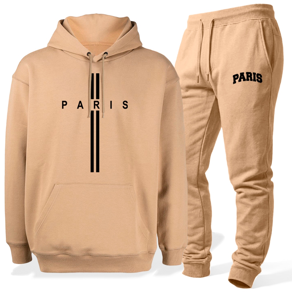 Conjunto Moletom Calça Jogger Blusa Canguru Capuz Bolso Algodão Flanelado Quentinho Chique Kit Paris